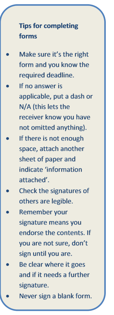 Tips for Completing Forms